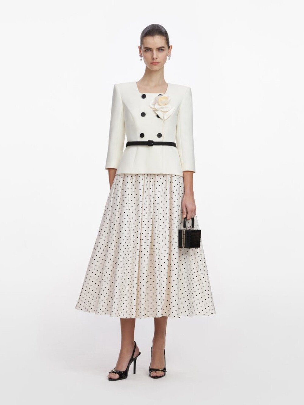 Self Portrait Cream 3D Flower Polka Dot Midi Dress